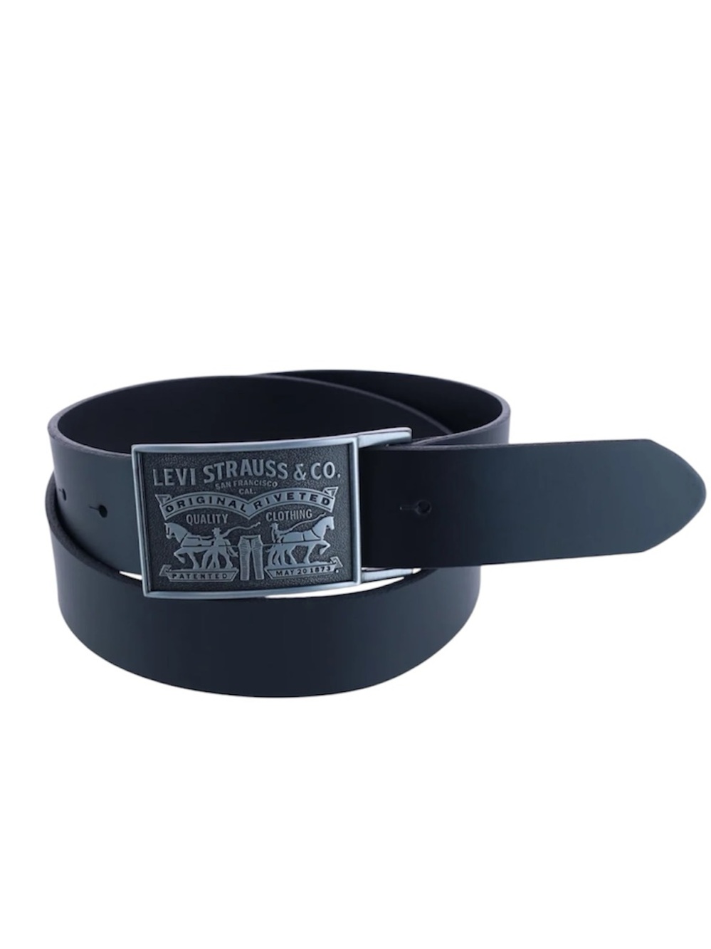 Levis Men's Leather Bridle Belt Black with Antiqued Plaque Buckle Size 40